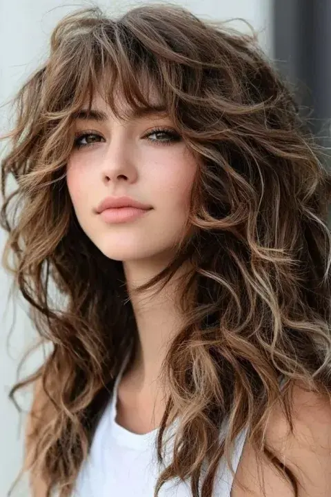 Foto de mujer con corte de pelo shag. Foto de mujer con corte de pelo shag.