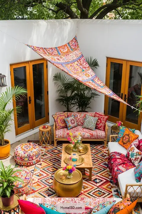 Combiná la iluminación con textiles: mantas, almohadones y alfombras outdoor en tonos neutros o terracota. 