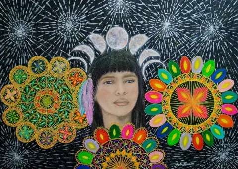 La pintora tiene una obra que es un homenaje a mujeres de pueblos originarios. 