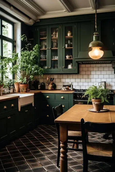 Una cocina pintada o decorada con verde transmite una sensación de nutrición desde antes de preparar los alimentos.