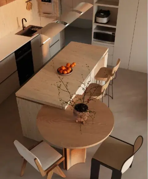 as nuevas penínsulas con mesa integrada conquistan por su diseño versátil