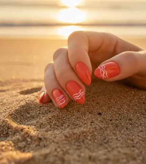 Colores de uñas que hacen ver la piel más bronceada: Coral vibrante.