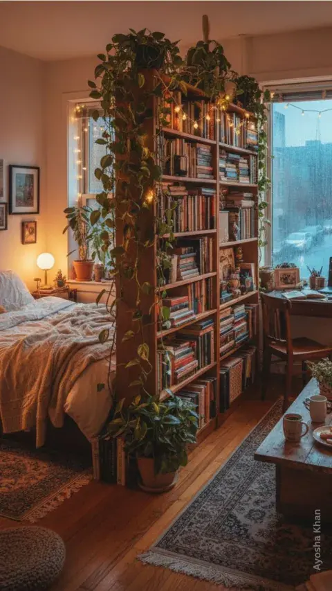 Una biblioteca abierta entre living y comedor crea dos áreas diferenciadas, pero deja pasar la luz. Una biblioteca abierta entre living y comedor crea dos áreas diferenciadas, pero deja pasar la luz.