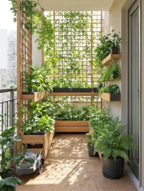 Foto de balcon pequeño con plantas en capas. Foto de balcon pequeño con plantas en capas.