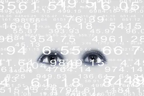 Arte de ojos humanos rodeados de números.