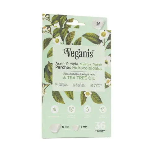 La superficie del hidrocoloide mantiene la humedad de la zona mejorando visiblemente el aspecto de la piel acnéica. (VEGANIS)