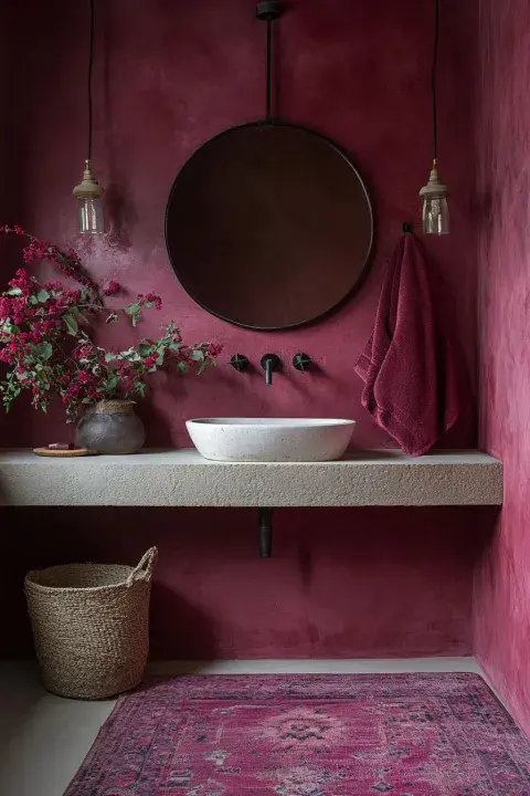 Baños color borgoña, una apuesta con mucha potencia