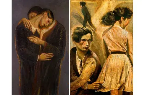 La exposición se concentra especialmente en la obra gráfica de Salvo y se organiza en torno a tres núcleos temáticos: retratos y autorretratos, el cuerpo y la denuncia política. En la foto: Gli anni verdi.