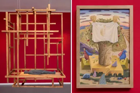 A la izquierda el premio estímulo y a la derecha, una mención de la Bienal de Arte Sacro. El Jurado de Premiación estuvo compuesto por José Emilio Burucúa, Marcela López Sastre y Julio Sánchez Baroni. 