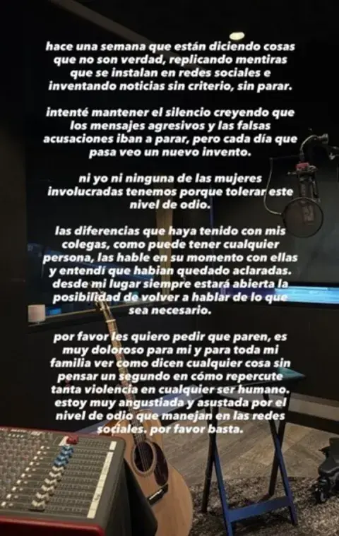 Captura de mensaje de Emilia Mernes. Captura de mensaje de Emilia Mernes.