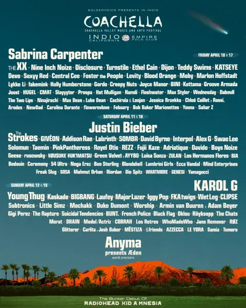 Foto del lineup de Coachella 2026.