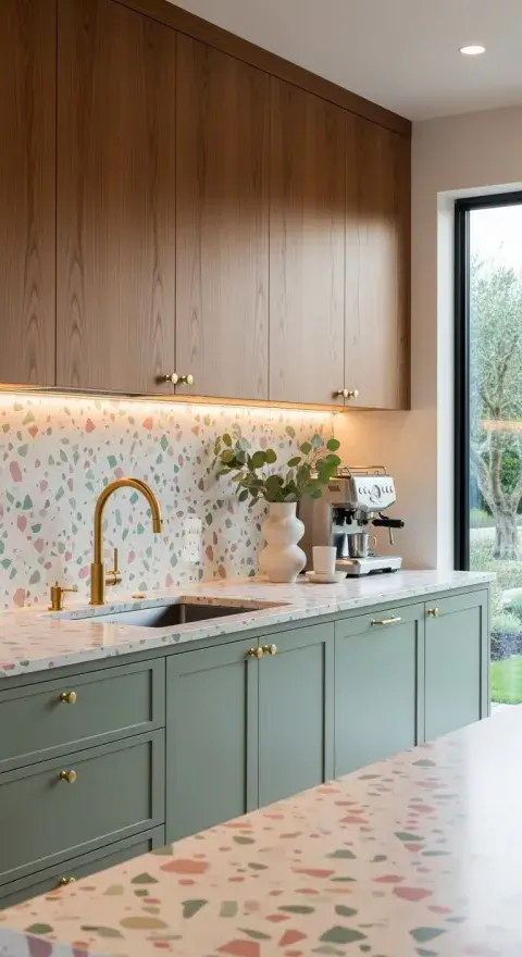 cocina con terrazo en la mesada cocina con terrazo en la mesada