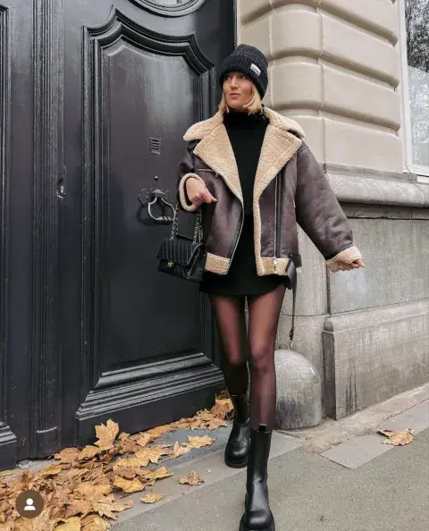 falda midi + botas altas + abrigo de corderito falda midi + botas altas + abrigo de corderito