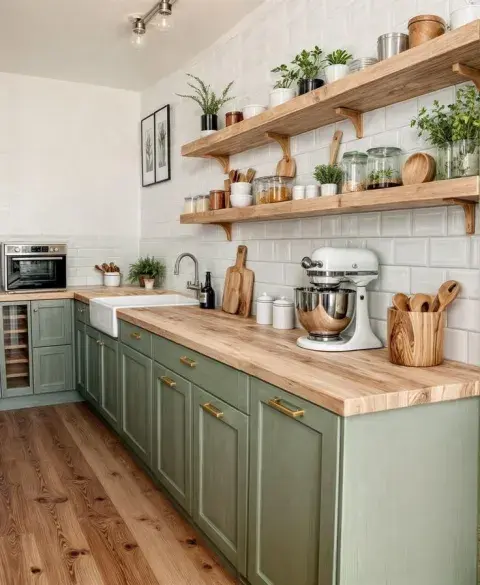 cocina con estantes abiertos