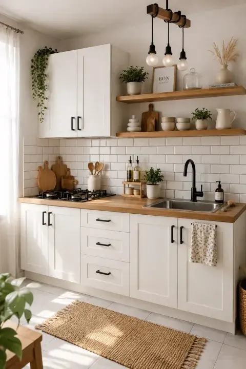 cocina con estantes abiertos