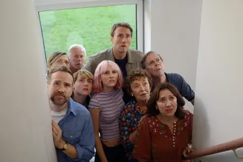 Branka Katić, Phil Davis, Oliver Chris, Roderick Smith, Rafe Spall, Cooper Turner, Scarlett Rayner, Marian McLoughlin and Esther Smith in "Trying," now streaming on Apple TV. Branka Katić, Phil Davis, Oliver Chris, Roderick Smith, Rafe Spall, Cooper Turner, Scarlett Rayner, Marian McLoughlin and Esther Smith in "Trying," now streaming on Apple TV.