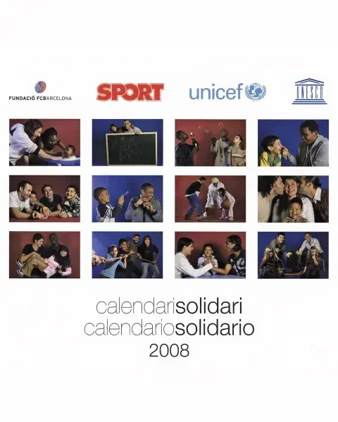 El calendario de 2008 del Barcelona y Unicef, con Messi y el bebé Yamal. El calendario de 2008 del Barcelona y Unicef, con Messi y el bebé Yamal.