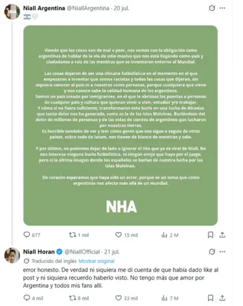 Comunicado del club de fans de NIall Horan en Argentina, y disculpas del cantante. Comunicado del club de fans de NIall Horan en Argentina, y disculpas del cantante.
