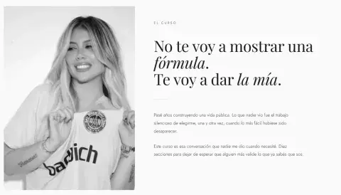 Captura de la web del curso de Wanda Nara. Captura de la web del curso de Wanda Nara.