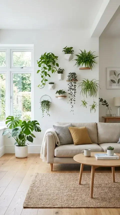 Plantas en un monoambiente en la pared
