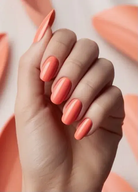 Manos con uñas coral Manos con uñas coral