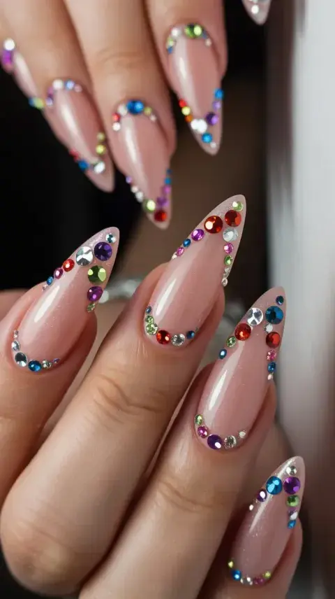 Nail art de uñas con gemas estilo frech Nail art de uñas con gemas estilo frech