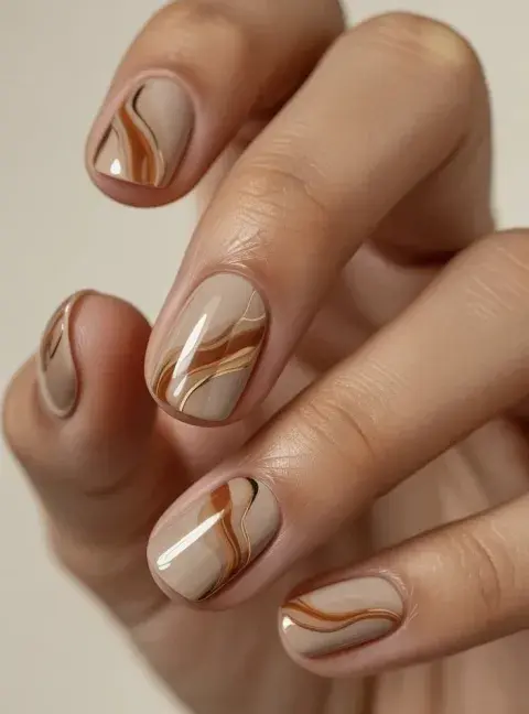 Uñas con ondas en tonos tierra