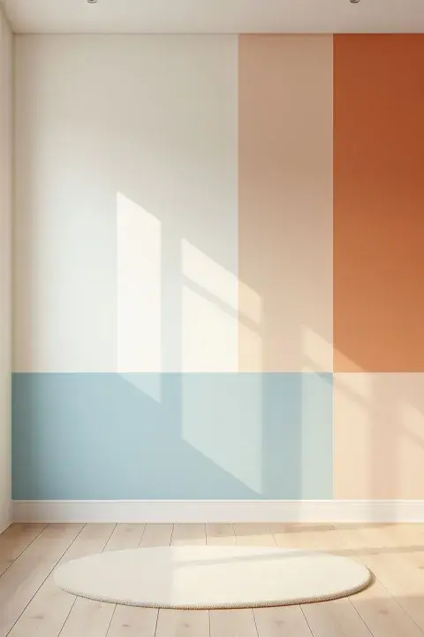 Pared con técnica color blocking.
