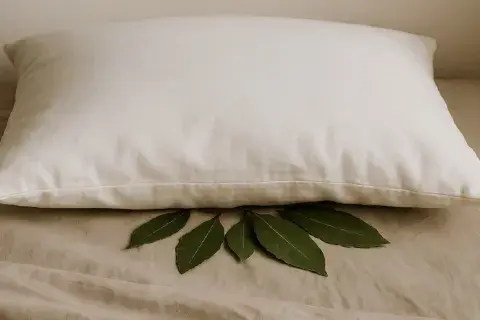 Foto de hojas de laurel bajo la almohada. Foto de hojas de laurel bajo la almohada.