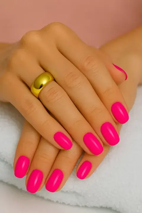 Manos con uñas de color fucsia Manos con uñas de color fucsia