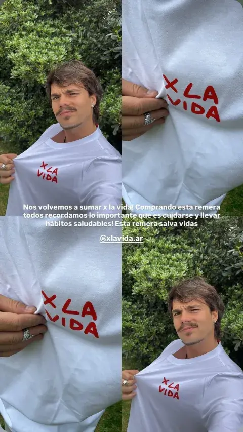 Toti de Margarita con la remera de x la vida Toti de Margarita con la remera de x la vida