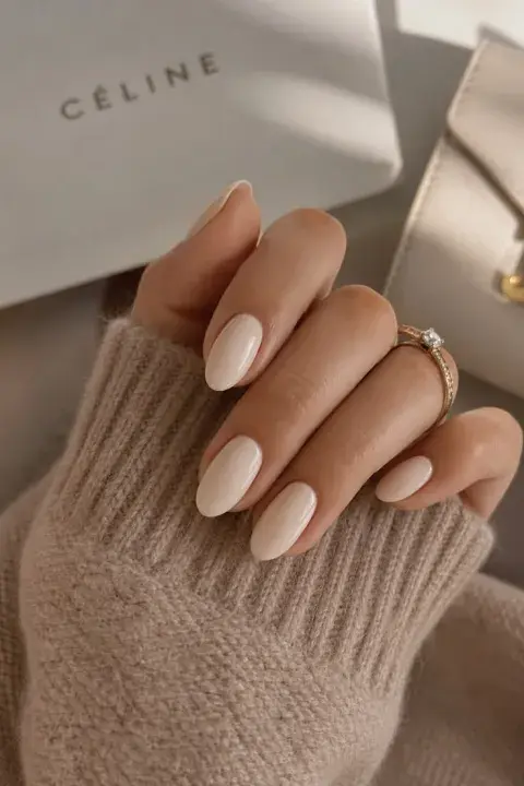 Manos con esmalte de color vainilla Manos con esmalte de color vainilla