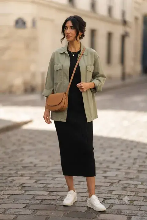 Mujer con vestido Midi Mujer con vestido Midi