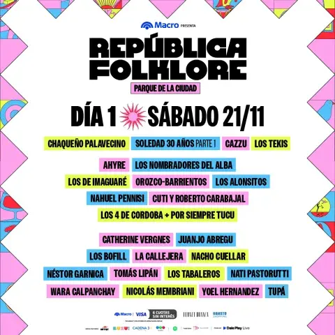El line up del día 1 de República Floklore 2026. El line up del día 1 de República Floklore 2026.