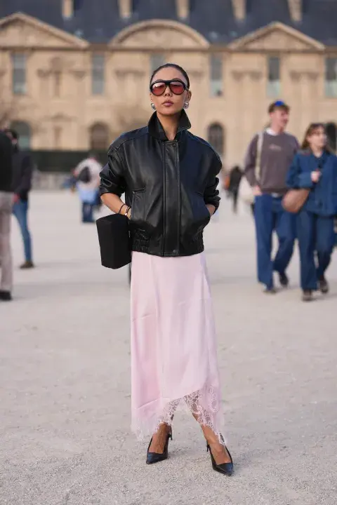 Look rosa soft París Fashion week street style Look rosa soft París Fashion week street style