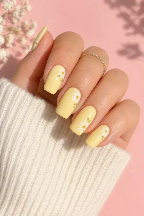 uñas amarillas con flores uñas amarillas con flores