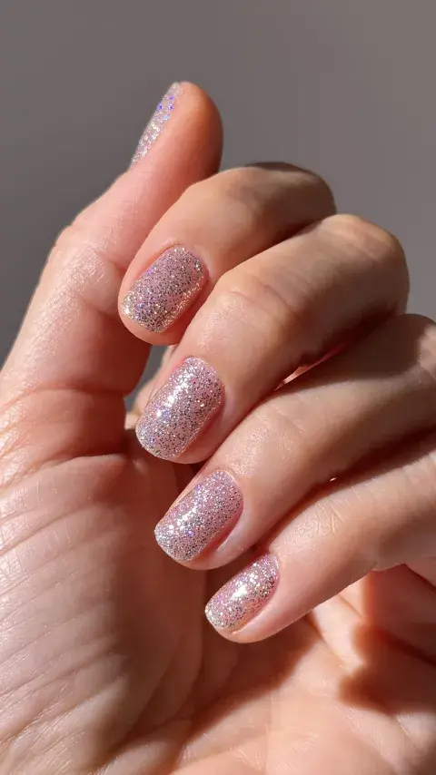 Uñas con brillos en color nude Uñas con brillos en color nude