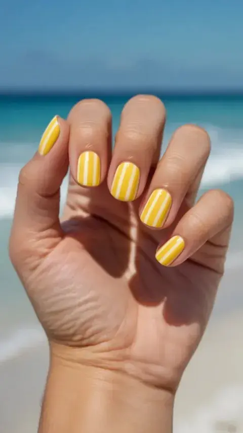 Uñas rayadas en color amarillo