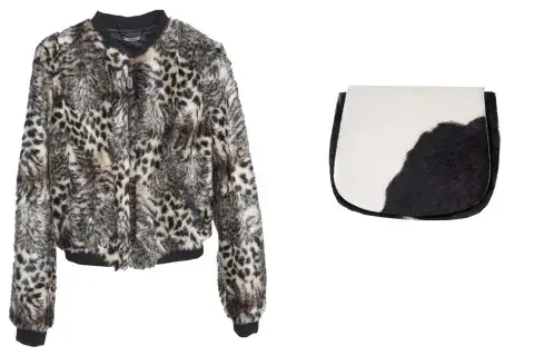 Chaqueta animal print (Prüne) y bandolera (Trosman).