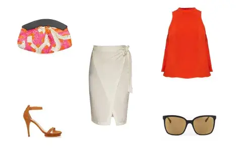 Sobre (Bendito Pie, $780) Anteojos (Elizabeth Arden) Blusa (Las Pepas, $799) Sandalias (Sette) Pollera (Deleon, $1680) Sobre (Bendito Pie, $780) Anteojos (Elizabeth Arden) Blusa (Las Pepas, $799) Sandalias (Sette) Pollera (Deleon, $1680)