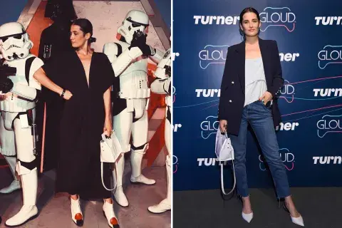 ¡Flor Torrente por dos!; ¿Qué look te gusta más? El vestido largo negro o el mix de blazer + jean y stilettos 