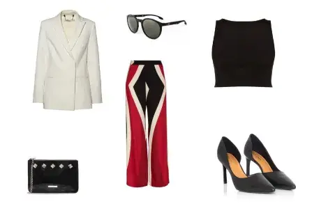 Pantalón (Cher, $2900) Top (Deleon, $1398) Sobre (Lazaro, $1190) Anteojos (Mormaii) Zapatos (Via Uno, $2199) Saco (Cher) Pantalón (Cher, $2900) Top (Deleon, $1398) Sobre (Lazaro, $1190) Anteojos (Mormaii) Zapatos (Via Uno, $2199) Saco (Cher)