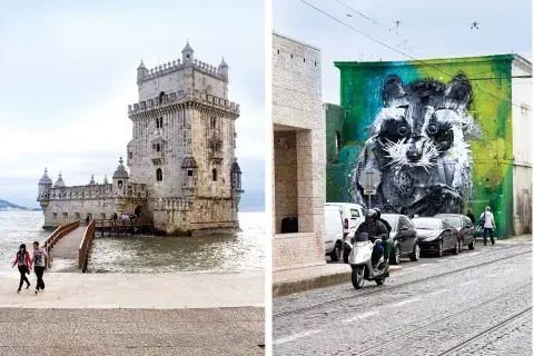 Izquierda: ¿es un plano de Game of Thrones? No, es La Torre de Belém, que parece salida de un cuento medieval. Derecha: el grafiti tridimensional de Bodalo II Izquierda: ¿es un plano de Game of Thrones? No, es La Torre de Belém, que parece salida de un cuento medieval. Derecha: el grafiti tridimensional de Bodalo II