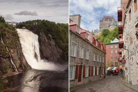Por las callecitas del barrio Petit Champlain, se ve el Chateau Fontenac. Por las callecitas del barrio Petit Champlain, se ve el Chateau Fontenac.