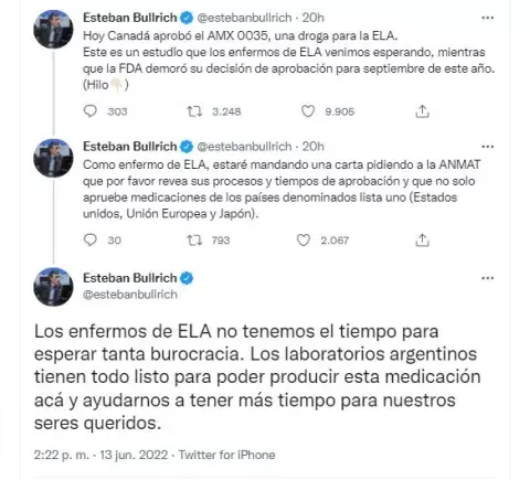 El pedido de Esteban Bullrich por una droga para tratar el ELA El pedido de Esteban Bullrich por una droga para tratar el ELA