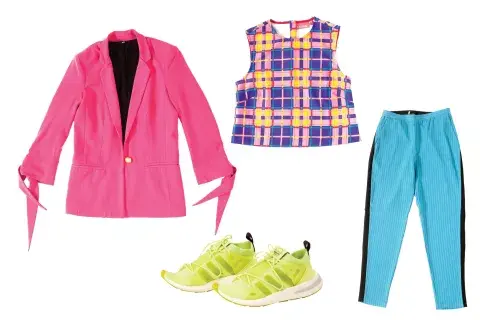 Blazer con lazos, Bessi en Dressit.com, $695. Top tipo neoprene, Las Pepas en Dressit,com, $1490. Pantalón sastrero, Tucci, $3200. Zapatillas, Adidas, $3649. Blazer con lazos, Bessi en Dressit.com, $695. Top tipo neoprene, Las Pepas en Dressit,com, $1490. Pantalón sastrero, Tucci, $3200. Zapatillas, Adidas, $3649.