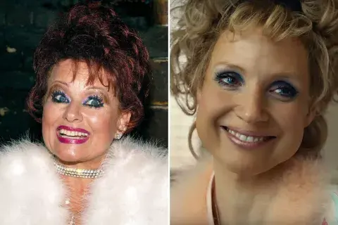 Derecha: Tammy Faye Bakker - Izquierda: Jessica Chastain Derecha: Tammy Faye Bakker - Izquierda: Jessica Chastain