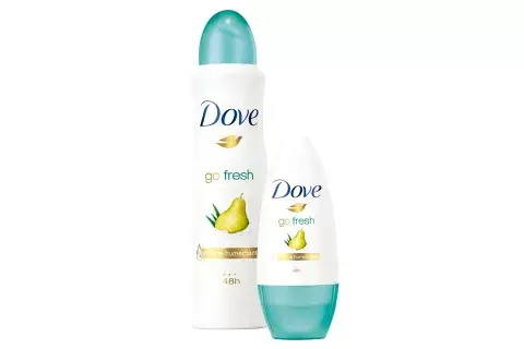 Go fresh, anti-transpirante con aloe vera y pera, en aerosol y roll-on, $68, c/u, Dove Go fresh, anti-transpirante con aloe vera y pera, en aerosol y roll-on, $68, c/u, Dove
