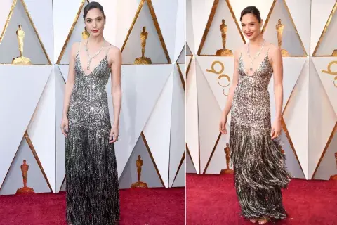 Gal Gadot, con un vestido que combinaba lentejuelas y flecos de Givenchy y un mega collar de brillantes