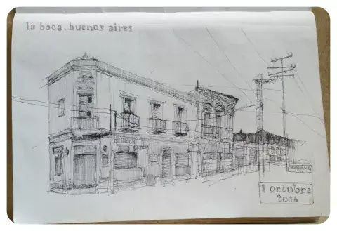 Una italiana de paso por Buenos Aires. Una hoja de su cuaderno de trabajo Una italiana de paso por Buenos Aires. Una hoja de su cuaderno de trabajo